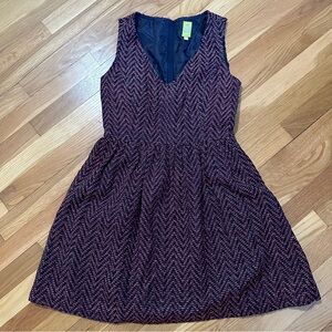 QMack Women’s Herringbone V Neck Sleeveless Fit&Flare Dress size 6 w/ Pockets